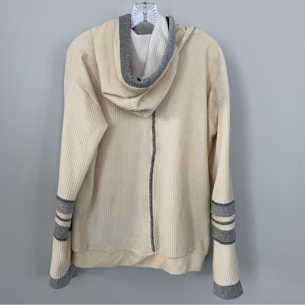 POL Cream &‎ Gray Ribbed Hoodie Size L - Picture 2 of 9